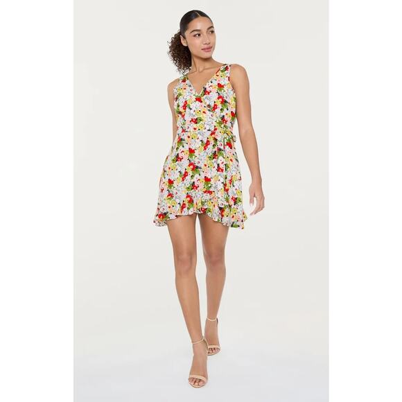 Likely Vera Faux Wrap Dress Coquette Ruffle Hem Floral Print Ivory Red Size 4 - Picture 1 of 12